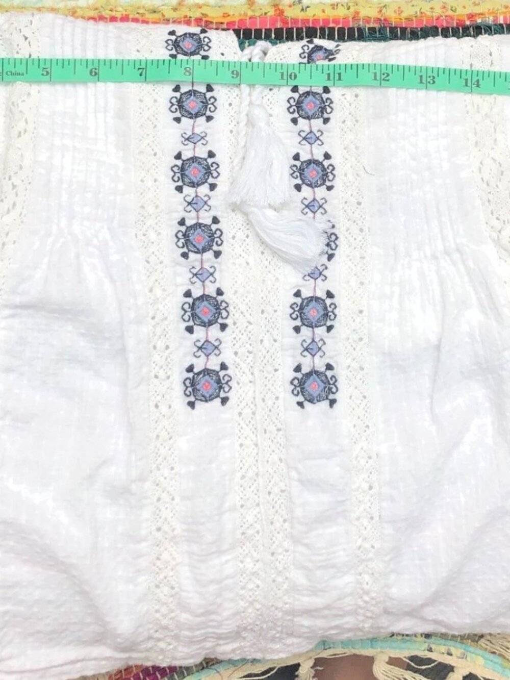 Lucky Brand Womens Sleeveless Boho Peasant Top White Embroidered Crochet Size S - Picture 8 of 10